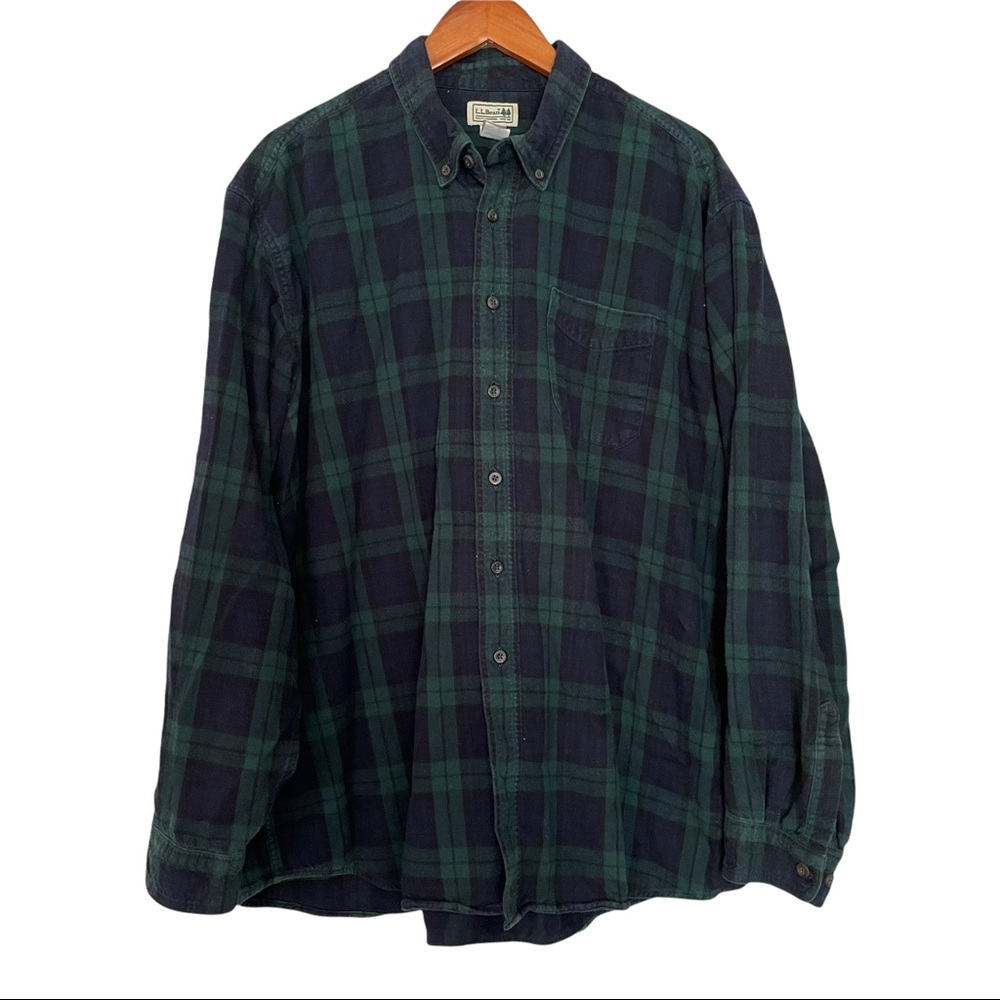 Vintage LL Bean Green Plaid Flannel Long Sleeve Shirt Men’s XXL 2XL